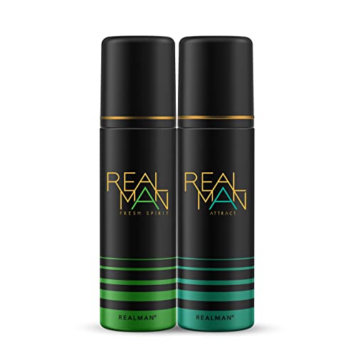 Fogg Men Realman Aerosol Fresh Scent Deodorant Sprit + Attract, 400Ml (Pack Of 2)