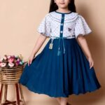 Sk Jj Dresses Girls Below Knee Festive/Wedding Dress(Blue, Half Sleeve)