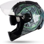 Steelbird Sba-2 Transformers Matrix Isi Certified Full Face Helmet For Men Motorbike Helmet(Glossy Black Green With Inner Sun Shield)