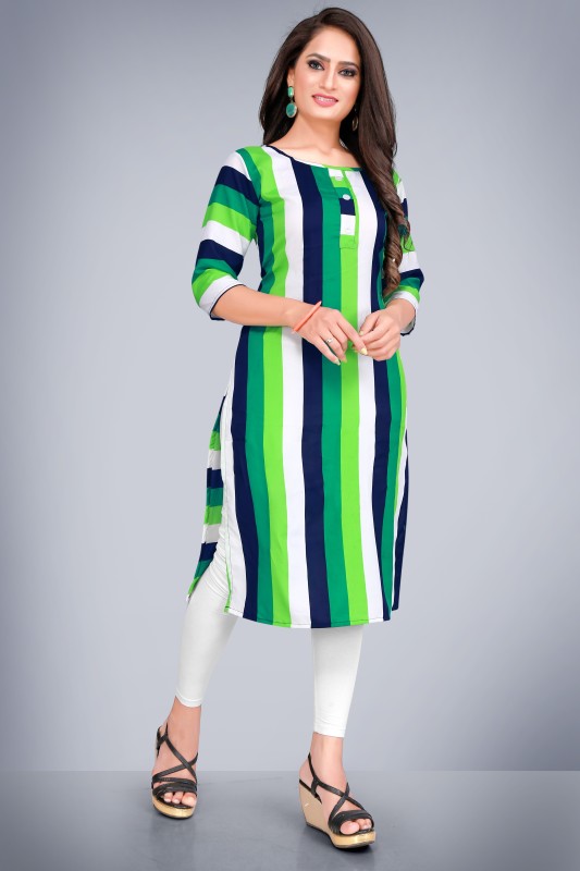 Ketaki Fashion Women Printed Straight Kurta(Green, White, Blue)