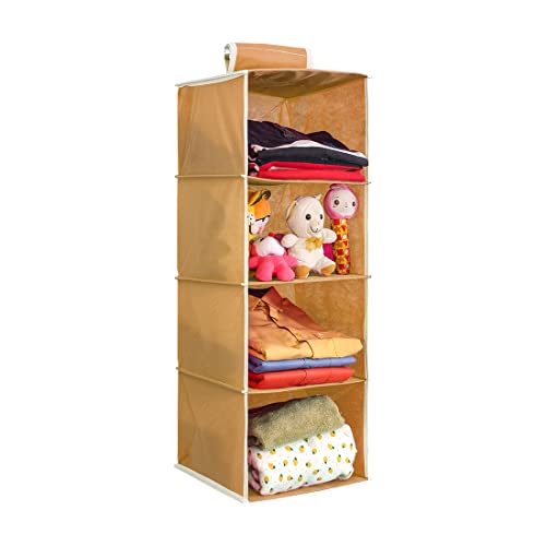 Prettykrafts Hanging 4 Shelves Wardrobe Organiser – Beige