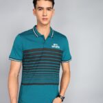 Metronaut Striped Men Polo Neck Green T-Shirt