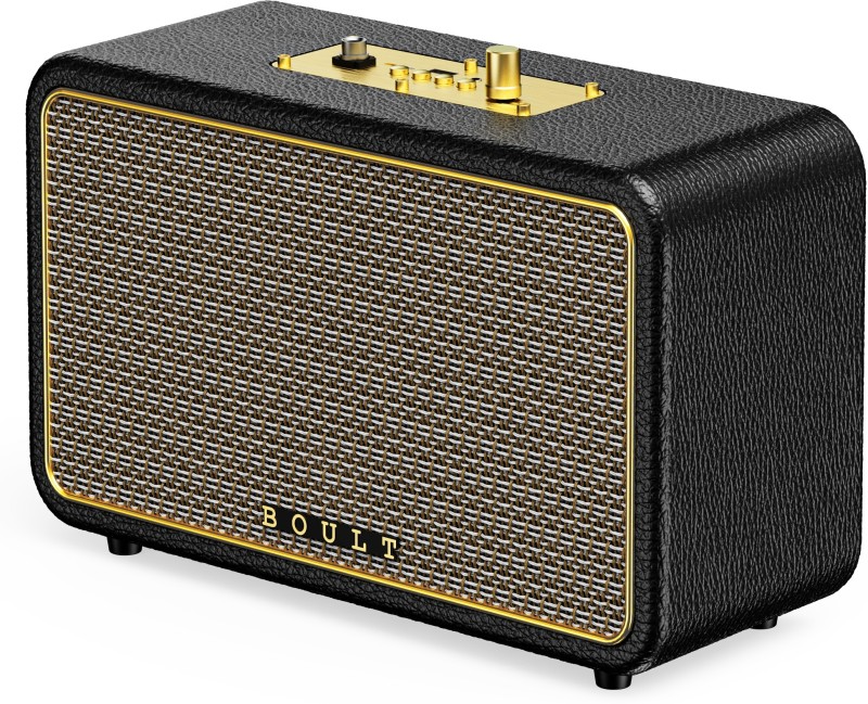 Boult Retroamp X60 Dual Drivers, 60W Power, 14H Battery, Classic Rugged Leather, 5.3V 60 W Bluetooth Home Audio Speaker(Royal Gold, Stereo Channel)