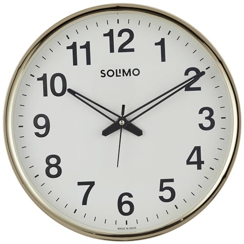 Amazon Brand – Solimo Round Office Wall Clock | Silent Sweep Movement | Plastic And Glass | 12 Inch | Ivory