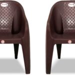 Arlavya Mario Sofa Arm For Home, Garden, Living, Dining Room Plastic Outdoor Chair(Brown, Set Of 2, Pre-Assembled)