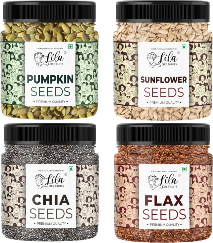 Lila Dry Fruits Pumpkin Seeds, Sunflower Seeds, Chia Seeds, Flax Seeds 250 Gm Each Jar Pumpkin Seeds, Sunflower Seeds, Chia Seeds, Brown Flax Seeds(1000 G, Pack Of 4)