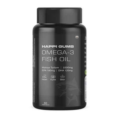 Happigums Omega 3 Fish Oil 1000 Mg | Heart, Brain & Joints | With Clinically Researched 100% Pure Oil | Helps Manage Cholesterol