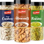 Yum Yum Premium Jumbo Almond (150G) Cashew (150G) And Raisins (150G) 450G Dry Fruits Combo Pack- Almonds, Cashews, Raisins(3 X 150 G)