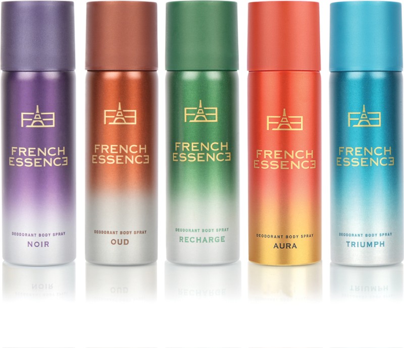 French Essence Luxury Combo Pack Noir,Recharge,Oud,Aura & Triumph (50Ml Each) Long Lasting Deo Deodorant Spray – For Men(50 Ml, Pack Of 5)