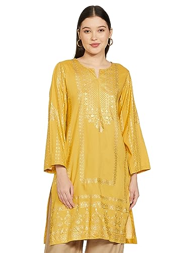 Biba Women Printed Straight Mix And Match(Festive Kurta19391E_Yellow_36)