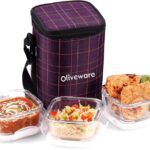 Oliveware Spyker Glassware Lunchbox | Borosilicate Glass | Microwave Safe Containers 3 Containers Lunch Box(960 Ml)