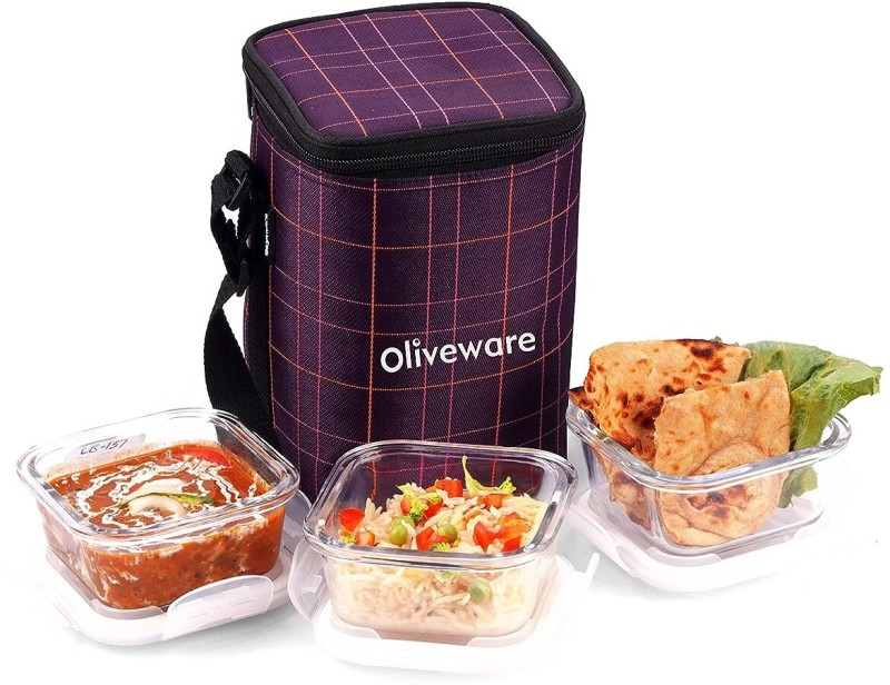 Oliveware Spyker Glassware Lunchbox | Borosilicate Glass | Microwave Safe Containers 3 Containers Lunch Box(960 Ml)