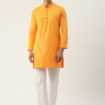 Peter England Men Printed Straight Kurta(Yellow)