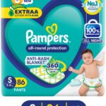 Pampers All Round Protection Diaper Pants, Anti Rash Blanket, Lotion With Aloe – S(86 Pieces)