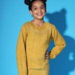 Nick And Jones Self Design Round Neck Casual Girls Yellow Sweater