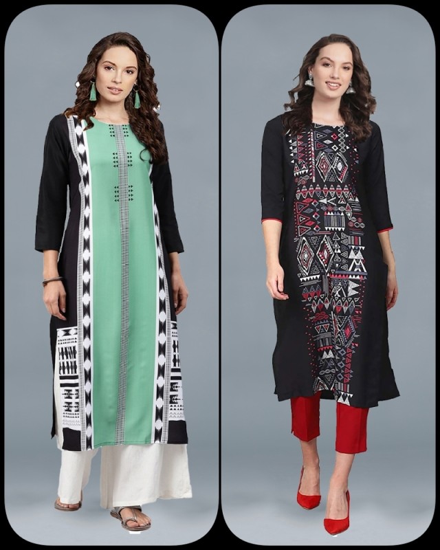 Glemson Women Printed A-Line Kurta(Blue)