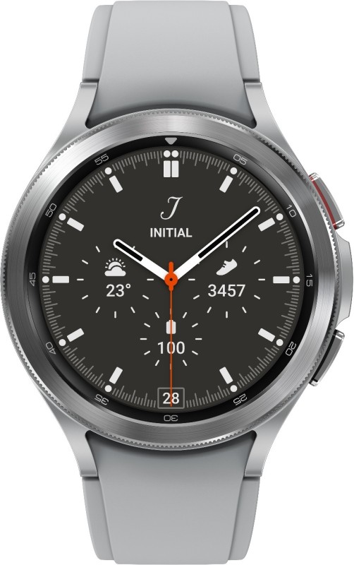Samsung Watch 4 Classic, 46Mm Super Amoled Lte, Calling Body Composition Tracking(Silver Strap, Free Size)