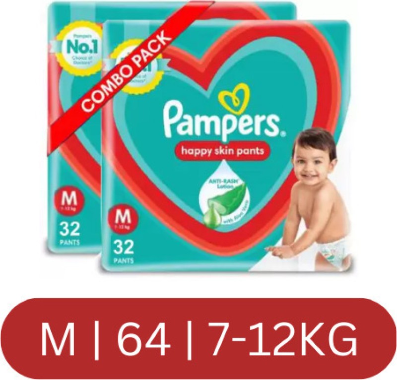 Pampers M Size Baby Diaper 32+32=64(M) – M(64 Pieces)