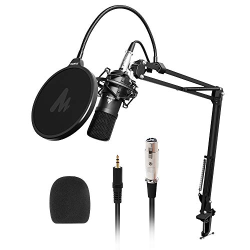 Maono Au-A03 Condenser Xlr Microphone Kit Podcast Mic With Boom Arm Xlr Microphone Stand (Black)