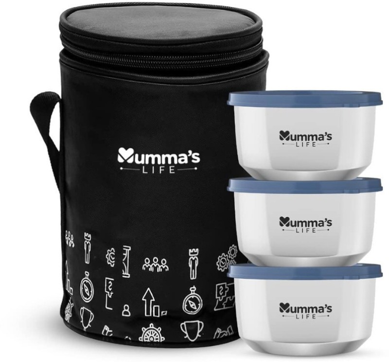 Mumma’S Life Stainless Steel Single Wall 3 Containers Lunch Box With Lid (840 Ml) Black 3 Containers Lunch Box(840 Ml, Thermoware)