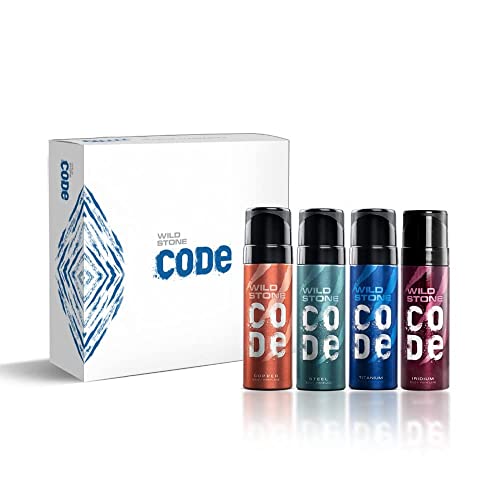 Wild Stone Code Travel Pack With Iridium, Titanium, Steel And Copper Perfume Body Spray For Men, Pack Of 4 (40Ml Each)|Gift Set For Men