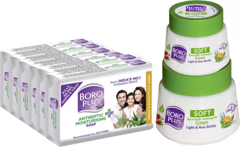 Boroplus Soft Ayurvedic Antiseptic Cream 300Ml+Antiseptice&Moisturising Soap-Neh 125G Po6(1050 G)
