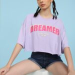 Flying Machine Printed Women Round Neck Purple T-Shirt