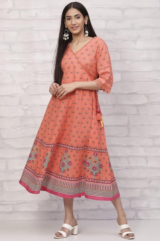 Rangriti Women Printed Anarkali Kurta(Orange)