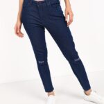 People Slim Women Dark Blue Jeans