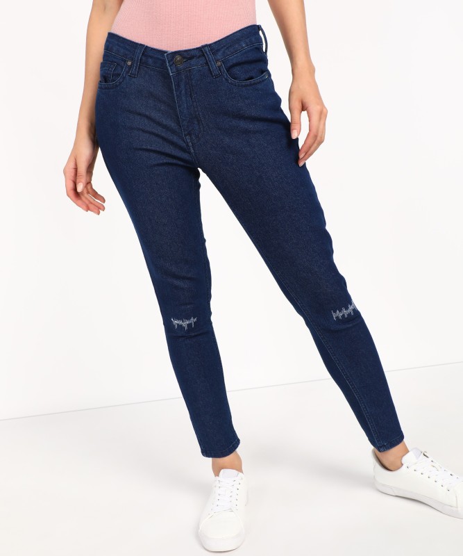 People Slim Women Dark Blue Jeans