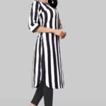 Ak Fashion Mall Women Striped Straight Kurta(White, Black)