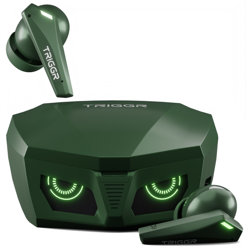 Triggr Kraken X1 With Battery Display, 40Ms Latency, Quad Mic Enc, 40 Hr, V5.3 Bluetooth(Army Green, True Wireless)