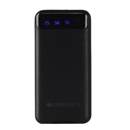 Zebronics Mb10000S4 Power Bank, 10000 Mah, 12W, Dual Usb Output, Type C & Micro Usb Input, Built In Protections, Percentage Led Display, Included Usb To Type C Cable, Made In India