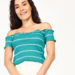 People Casual Striped Women Blue Top