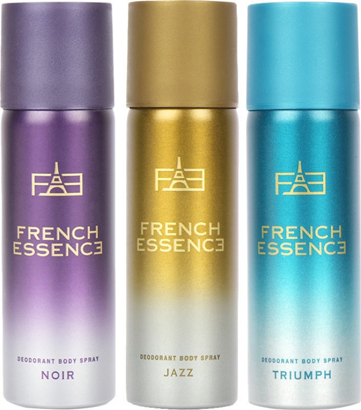 French Essence Combi Pack Of Jazz,Noir & Triumph 50 Ml Each Deodorant Spray  –  For Men(150 Ml, Pack Of 3)