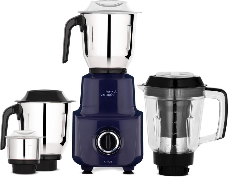 V-Guard Sturdy Quadraflow Design Juicer Jar 750 W Juicer Mixer Grinder(Citius | 4 Jars | Precision Blend Stainless Steel Blades | Blue)