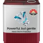 Samsung 7.5 Kg Inverter 5 Star Semi Automatic Top Load Washing Machine (Wt75B3200Rr/Tl, Light Grey & Red Base, Air Turbo Drying)