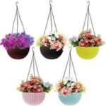 Dofsy Multicolor Hanging Pots, Beautiful Round Woven Plastic Flower Hanging Planter Hanging Pots Set For Garden, Balcony Pack Of – (5) Plant Container Set(Pack Of 5, Plastic)