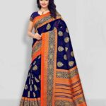 Samah Printed, Geometric Print, Embellished Bhagalpuri Silk Blend, Cotton Silk Saree(Blue)