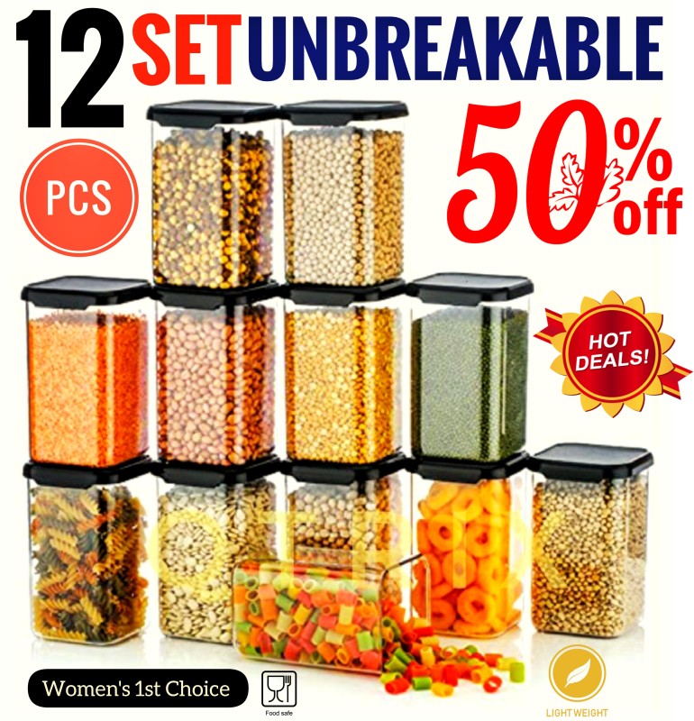 Womens 1St Choice Plastic Grocery Container  – 1200 Ml(Pack Of 12, Black)