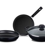 Nirlep By Bajaj Electricals Sakhi Induction-Base Non-Stick Cookware Set With Lid (3-Piece, Black), Aluminium