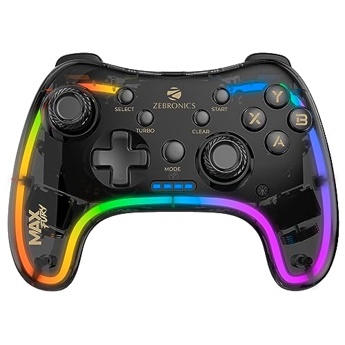 Zebronics Max Fury Transparent Rgb Led Illuminated Wired Gamepad For Windows Pc, Android, With Dual Analog Sticks, Quad Front Triggers, Dual Motors Force, Haptic Feedback, Supports X-Input & D-Input.