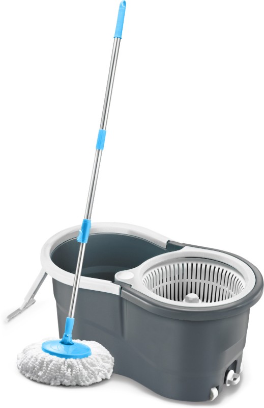 3D Metro Super Store Gamma With 360° Spinner 2 Microfiber Heads & Twin Bucket Mop Set(Grey, Blue)