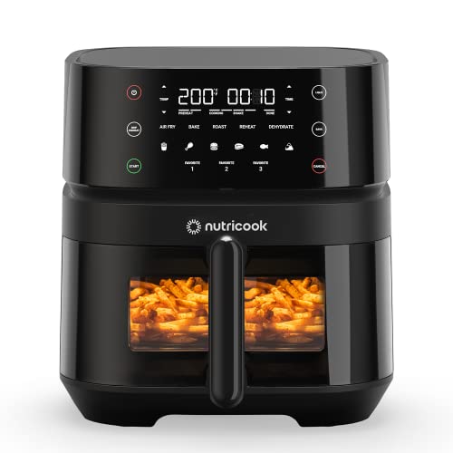 Nutricook Air Fryer, Touch Control Panel, Cook With Little Or No Oil, 10 Preset Functions, 1500 Watts, 2 Years Warranty (5.7L Vision Black)