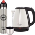 Pigeon 1.5 L Kettle With 1000 Ml Stark Flask 1000 Ml Flask(Pack Of 2, Silver, Steel)