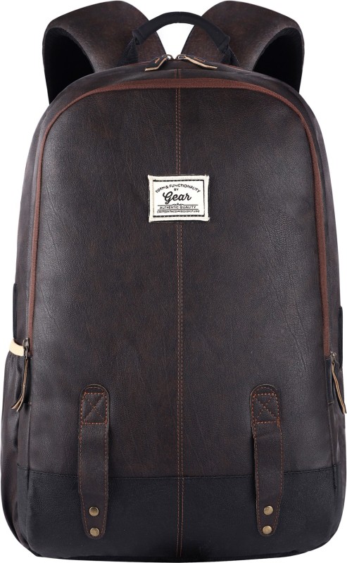 Gear Classic Anti Theft Faux Leather 20 L Laptop Backpack(Brown, Black)