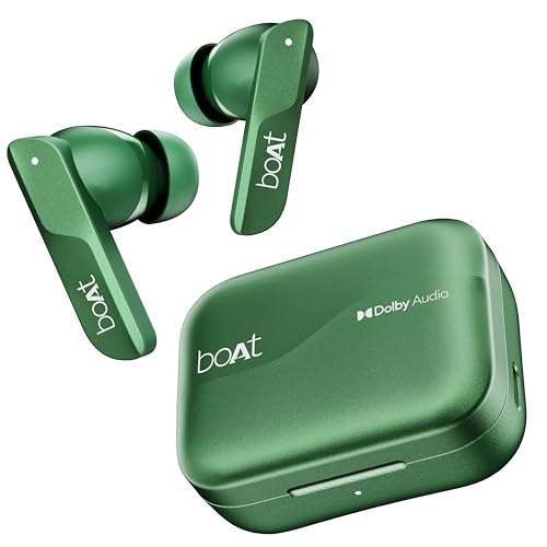 Boat Airdopes 800, Dolby Audio, Adaptive Eq By Mimi, 4Mics Ai Enx, App Support, Fast Charge, Low Latency, Ipx5, V5.3 Bluetooth Earbuds, Tws Ear Buds Wireless Earphones With Mic (Interstellar Green)