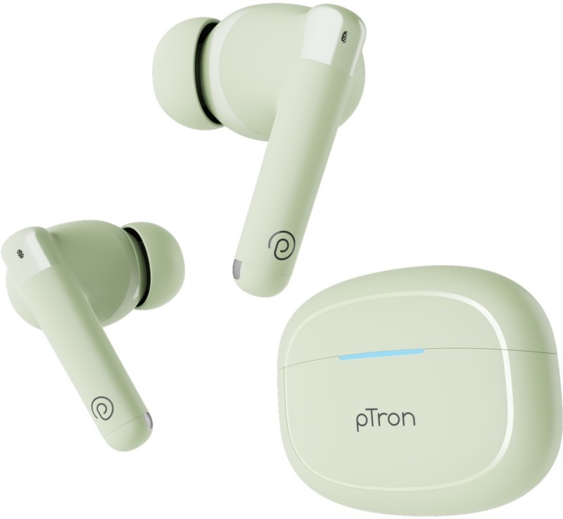 Ptron Basspods P481- Ai Enc Hd Calls, 38Hrs Playback, Deep Bass, Ergo-Fit Buds Bluetooth(Light Green, In The Ear)