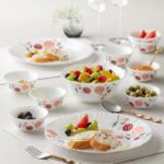 Larah By Borosil Pack Of 17 Opalware Dahlia Galaxy Series Crockery For Dining & Gifting Dinner Set(White, Pink, Microwave Safe)