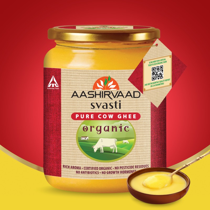 Aashirvaad Svasti Pure Cow Ghee – Desi Ghee With Rich Aroma – Organic 500 Ml Mason Jar